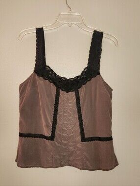Kimichi Blue Retro Y2K Lace-Trim Sleeveless Silk Tank Top Size Large